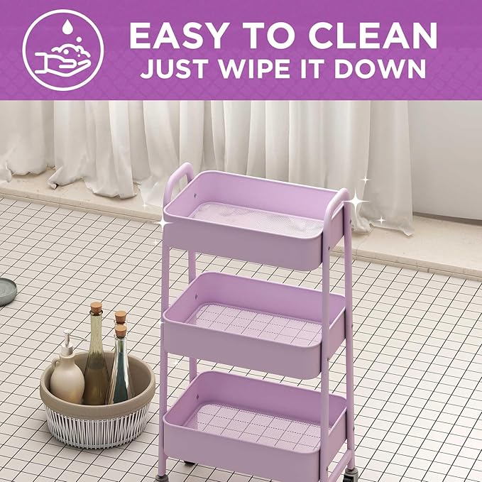 AGTEK Makeup Cart, Movable Rolling Organizer Cart, 3 Tier Metal Utility Cart - Image 3