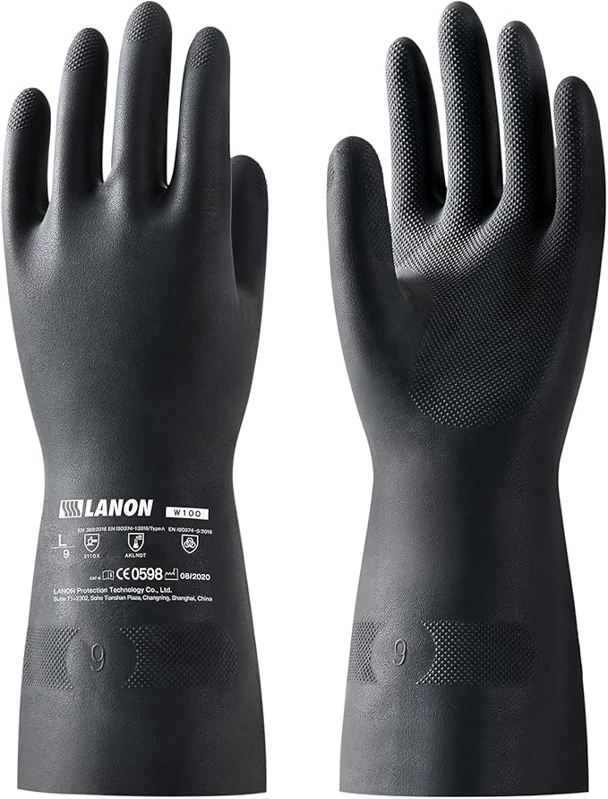 LANON Rubber Chemical Resistant Gloves, Reusable Heavy-duty Safety Work Gloves by LANONProtection