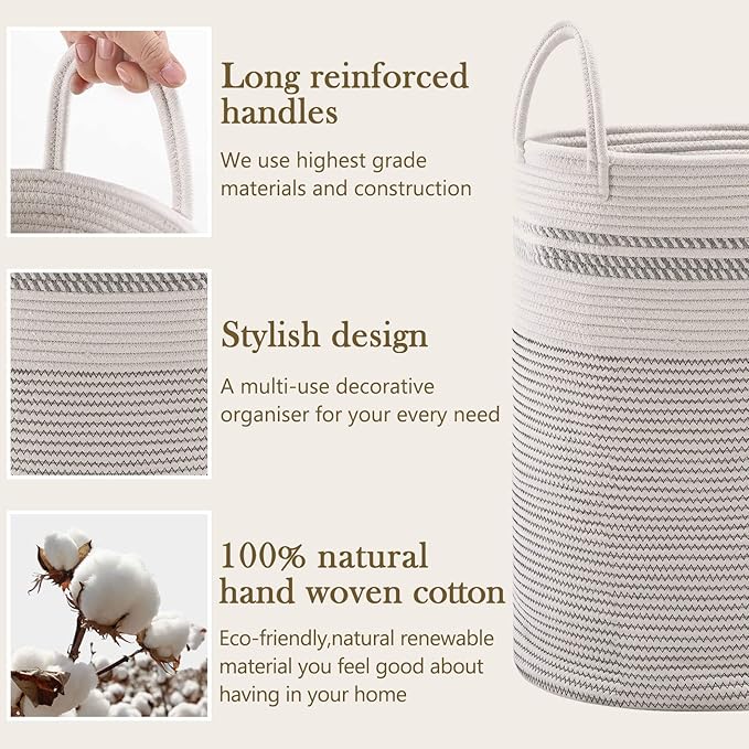 YOUDENOVA Woven Rope Laundry Hamper Basket, 58L Tall Luandry Basket, Baby - Image 5