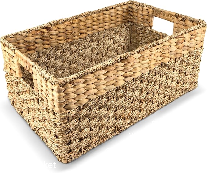 Medium Wicker Basket for Storage, Seagrass and Hyacinth Woven Baskets for Décor by RUSTICHOMERESOURCES