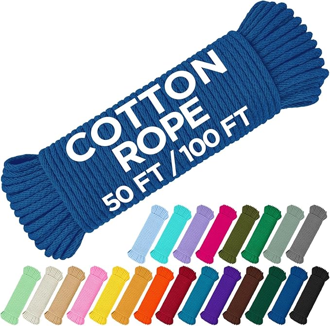 TECEUM Cotton Rope 3/16” – 100 FT – Strong All-Purpose Braided Rope – Natural by TECEUM