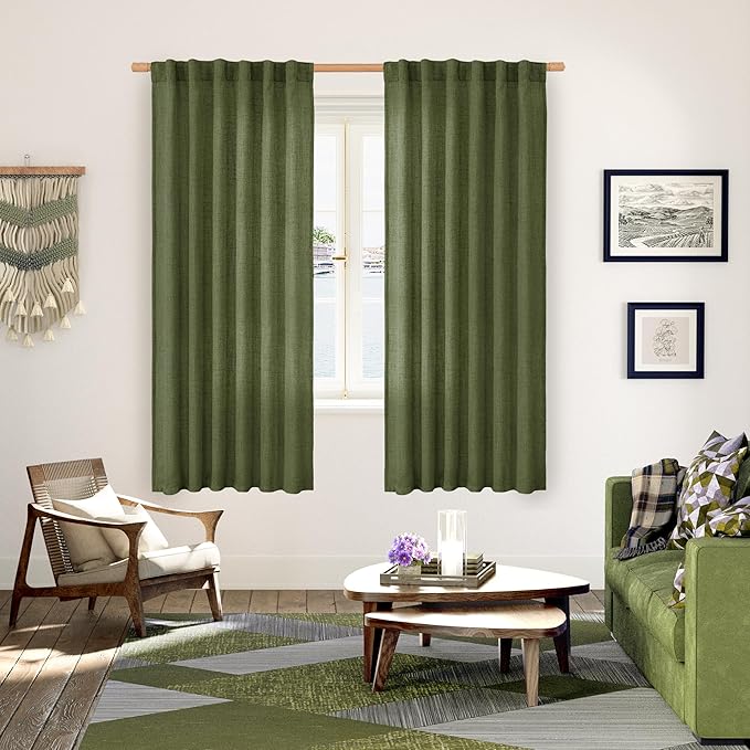 YoungsTex Olive Green Linen Semi Sheer Curtains 72 Inch Length - Image 2