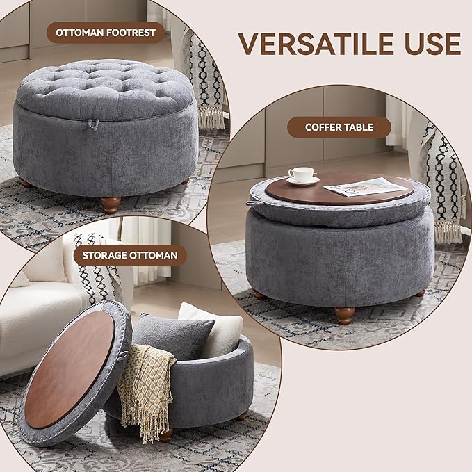 30Inch Round Storage Ottoman - Image 5