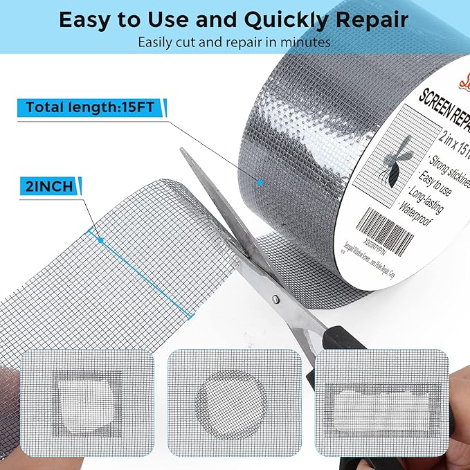 Grey Window Screen Repair Tape, 2IN X 15FT Screen Repair Kit - Image 2