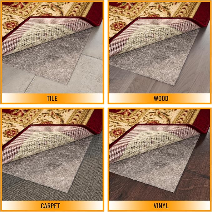 Ottomanson 5' x 8' Non-Slip Rug Pad Gripper 1/4 Inch Thick Dual Surface Felt + - Image 4