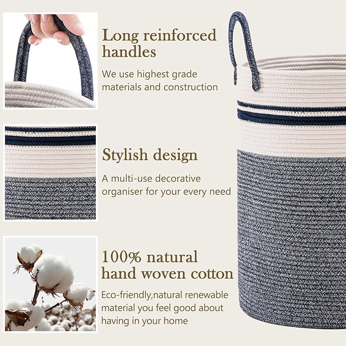 YOUDENOVA Woven Rope Laundry Hamper Basket, 72L Tall Laundry Basket, Baby - Image 4