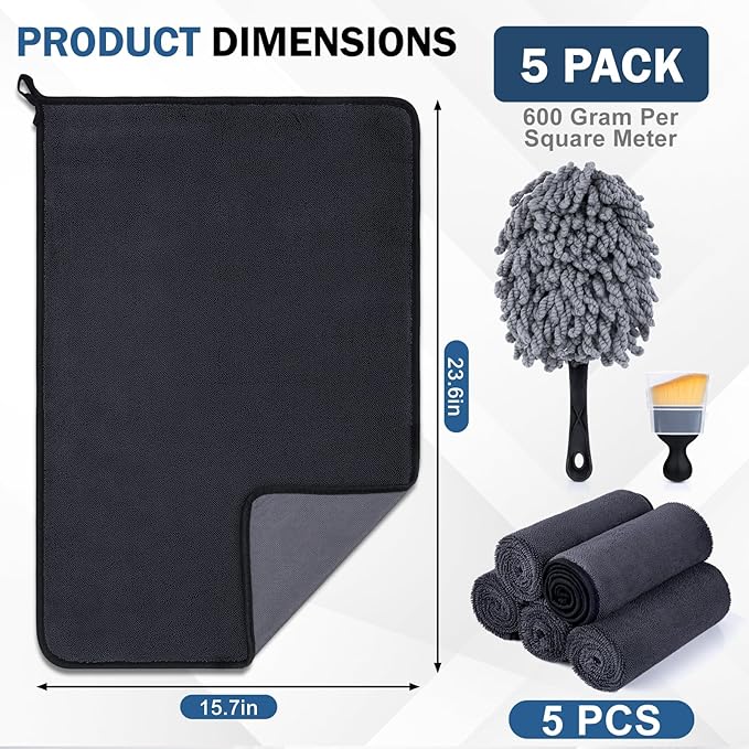 Navona 5-Pack 600GSM Professional Microfiber Car Drying Towels - Image 3