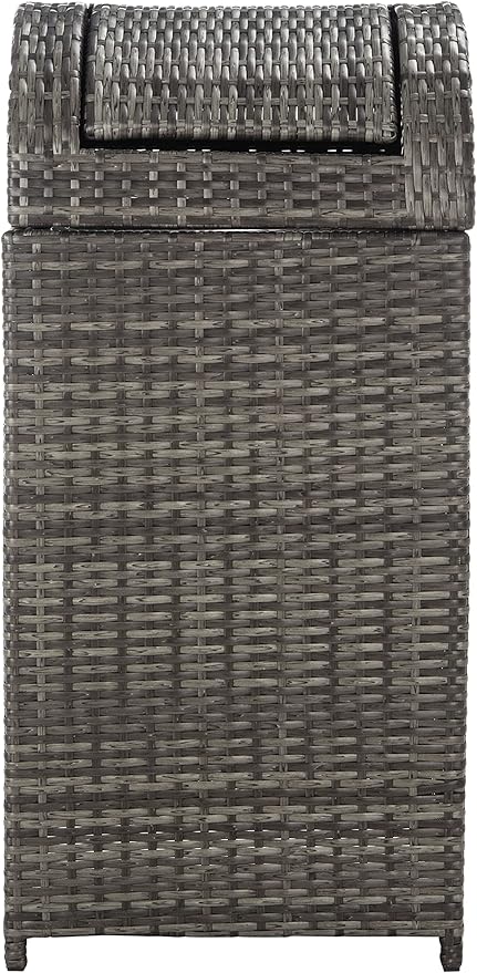 SAFAVIEH Outdoor Collection Mazeli Grey Brown Woven Swing Top Dome Lid Trash - Image 7