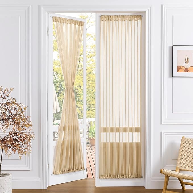 Tollpiz Sheer Door Curtains Closet Linen Textured Curtains Sheer Doorway Light by Tollpiz