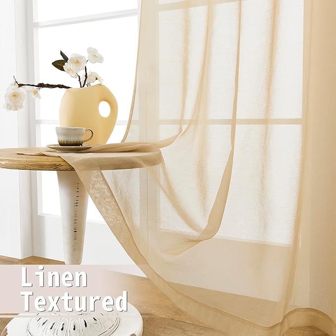 Tollpiz Sheer Door Curtains Closet Linen Textured Curtain Sheers Doorway Light - Image 4