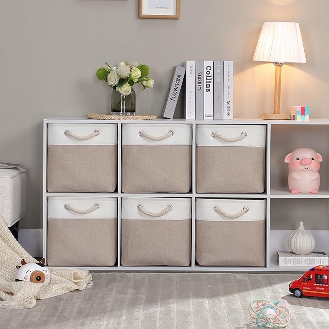 Mangata Canvas Storage Boxes, 11 Inch Cube Storage Bins Set of 6, Fabric Baskets - Image 2