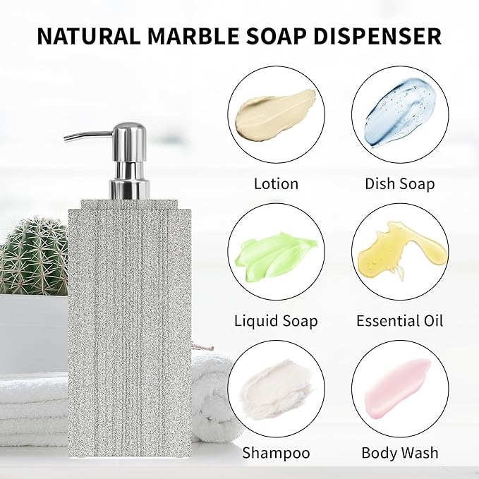 Marble Soap Dispenser for Bathroom, Amaauto Natural Marble Hand Liquid&Lotion - Image 3
