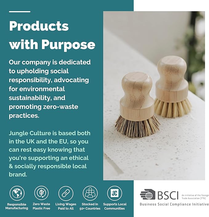 Jungle Culture Kitchen Dish Scrubber Set of 2 • Bamboo Dish Brush - Image 5