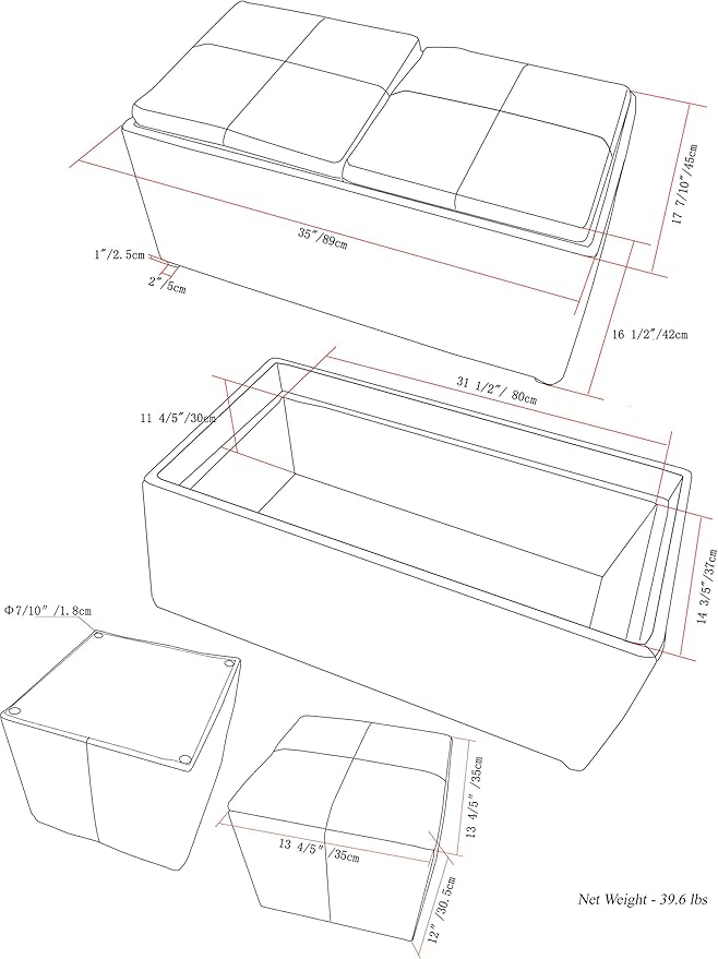 SIMPLIHOME Avalon 35 inch Wide Contemporary Rectangle 5 Pc Storage Ottoman in - Image 2