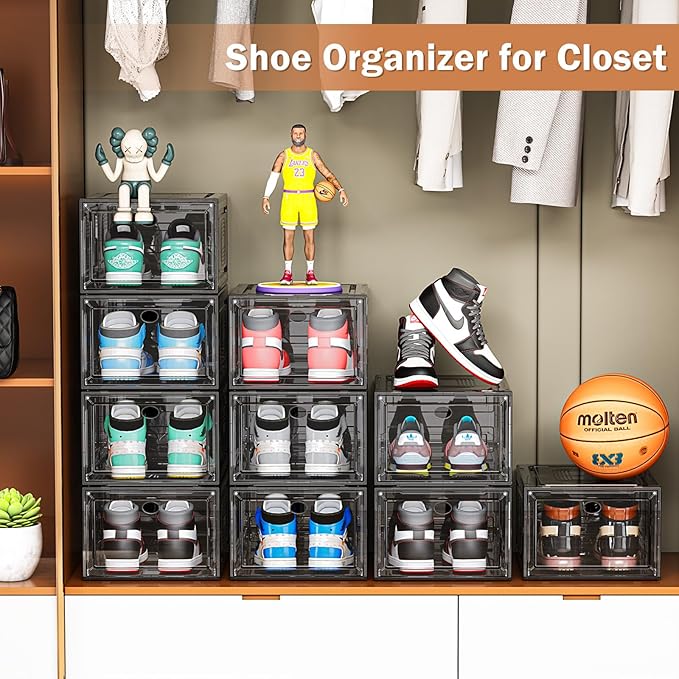 6 Pack Thicken Shoe Organizer Stackable, Upgraded Sturdy Shoe Storage Box - Image 6