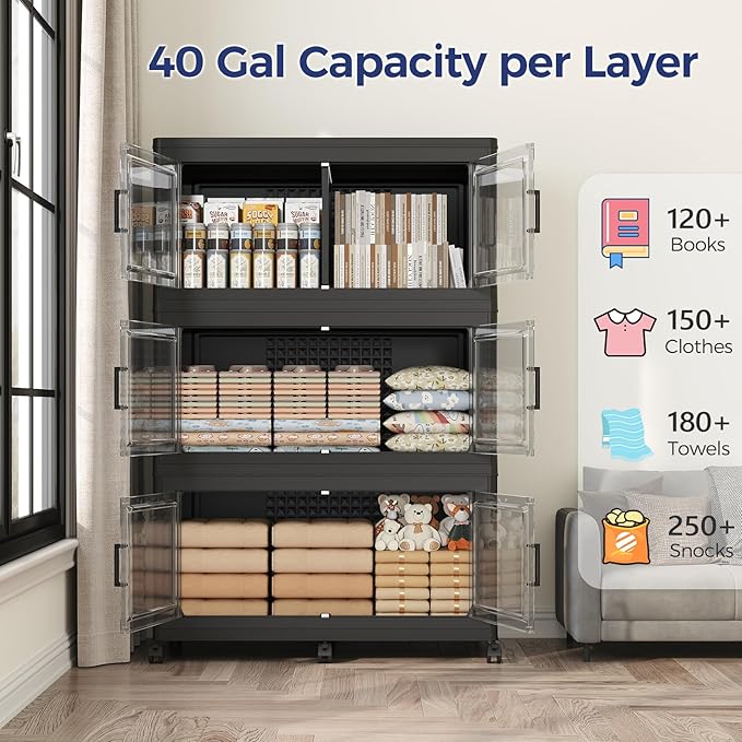 200GAL Storage Bins with Lid and Wheels, Stackable Closet Organizers and - Image 3