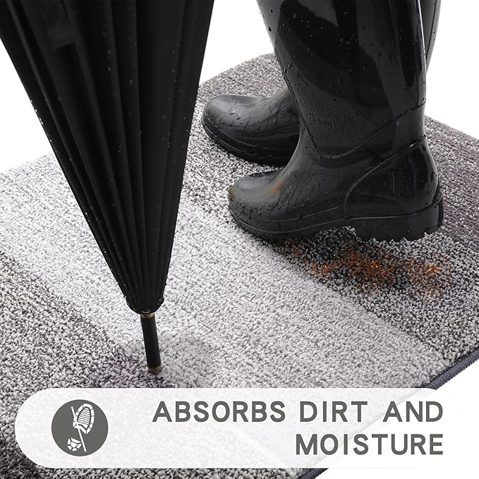 Kitinjoy Indoor Outdoor Door Mat, 48x32 Non-Slip Absorbent Dirt Trapper - Image 2