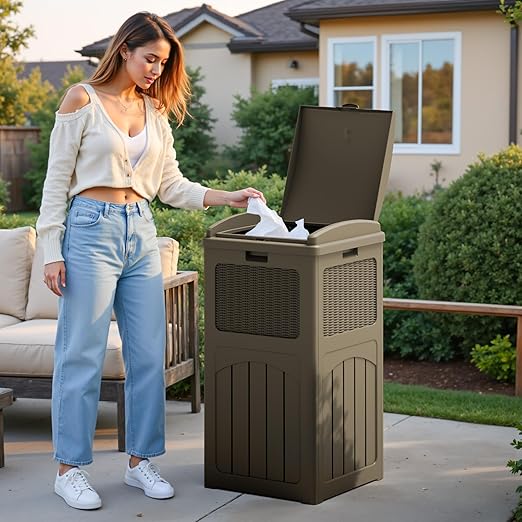 Flamaker 30 Gallon Trash Can, Resin Outdoor Garbage Can - Image 7