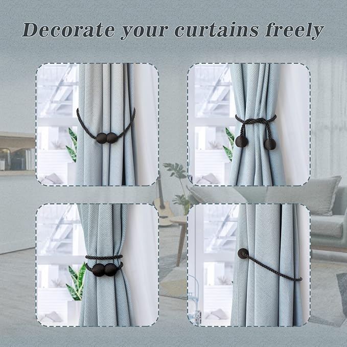 Hion Magnetic Curtain Tiebacks Black 6 Pack, Curtain Tiebacks Buckles Holdbacks - Image 4