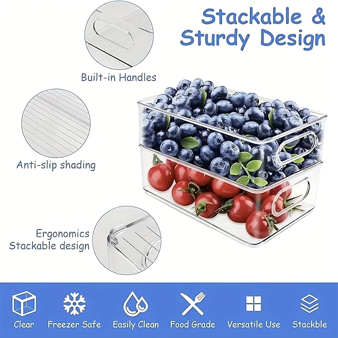 6 Pack Refrigerator Organizer Bins, 3 Sizes Clear Pantry Storage - Image 3