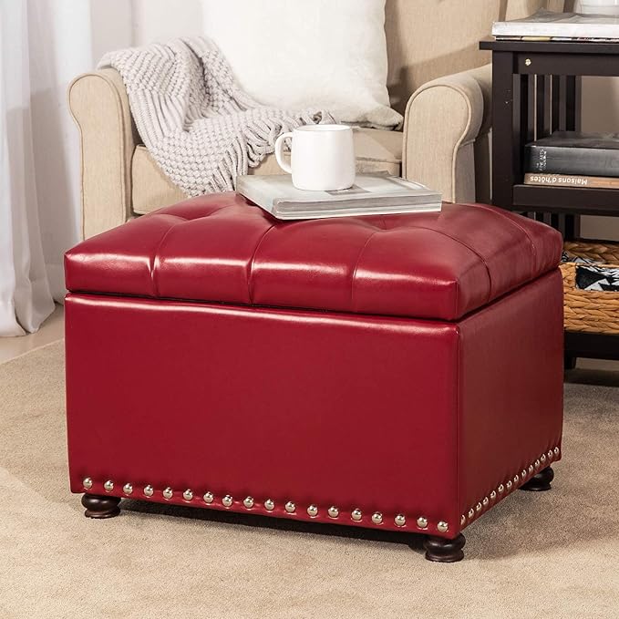 24'' Leather Storage Ottoman Rectangular Foot Rest Stool - Image 7