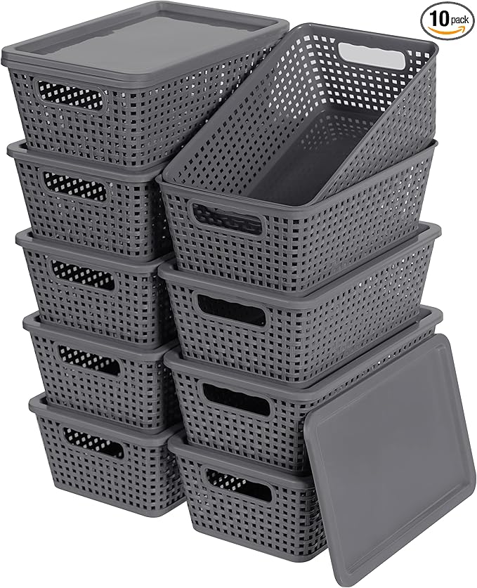 Plastic Storage Baskets With Lid, Storage Bins by Unknown
