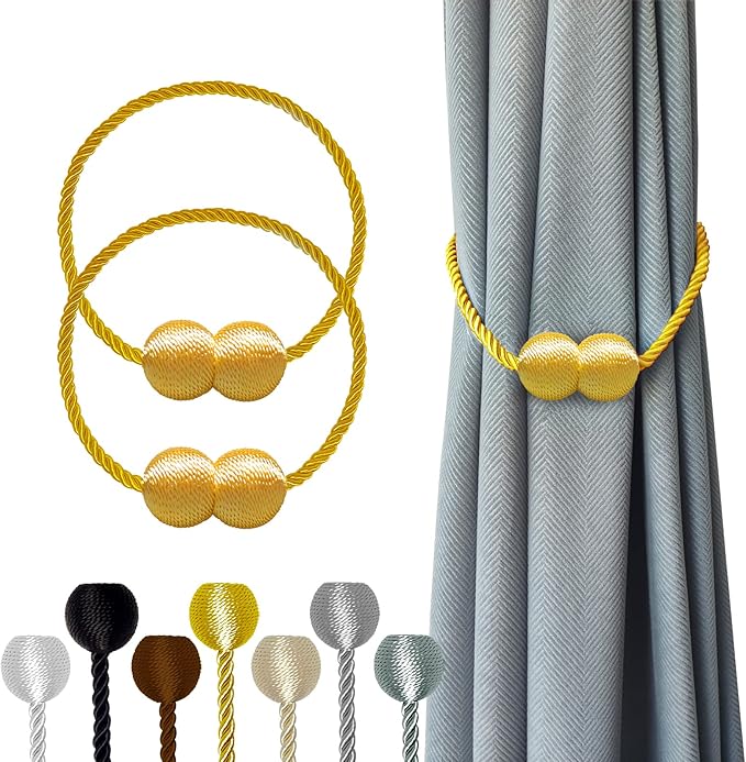 Hion Magnetic Curtain Tiebacks Golden 2pcs, Curtain Tiebacks Buckles Holdbacks by Hion