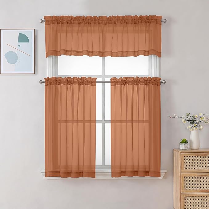 Chyhomenyc Orange Sheer Curtains 36 inch Length 2 Panels, Light Filtering Voile - Image 2