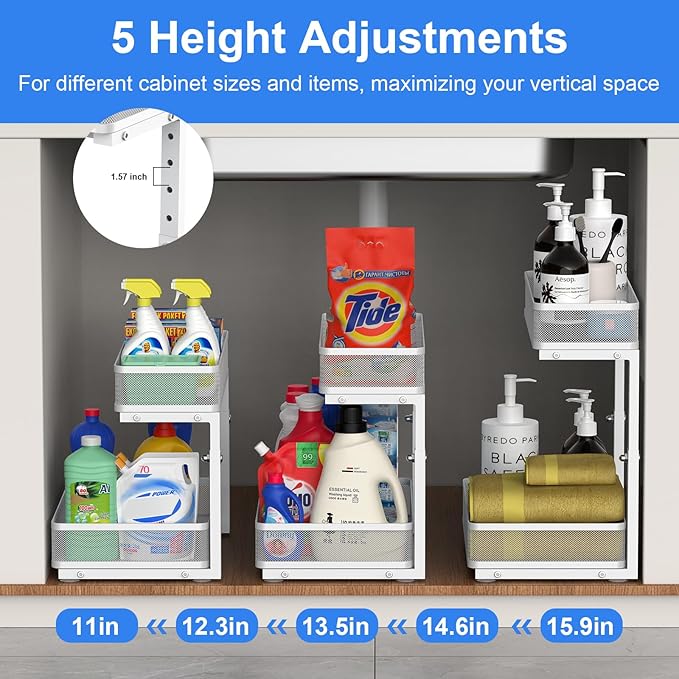 Under Sink Organizer, High Adjustable 2 Tier Under Sink Organizers and Storage - Image 3