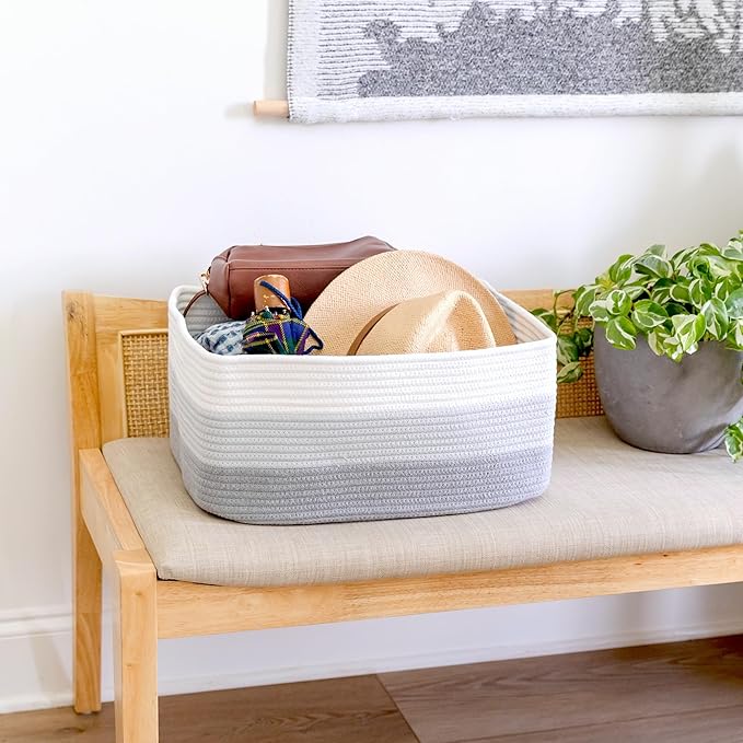 NaturalCozy Storage Baskets 16.8”x13”x7.6” Cotton Rope Woven Baskets - Image 8