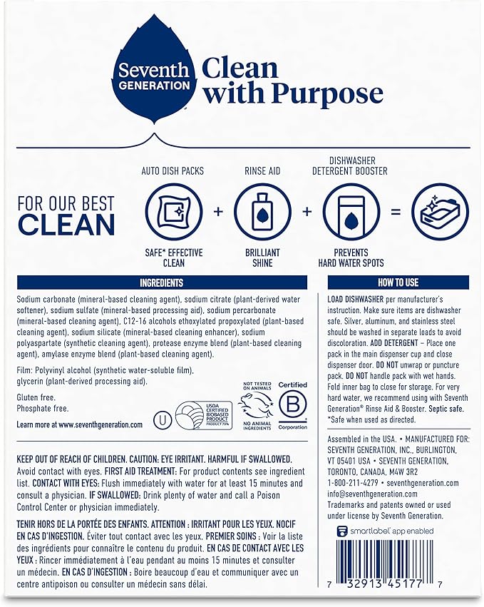 Seventh Generation Dishwasher Detergent Packs Free & Clear Pack of 2 - Image 2