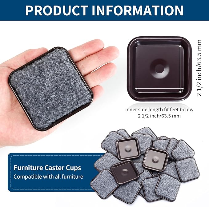 Ezprotekt 2 1/2" Square Reusable Felt Furniture Caster Cups - Image 2