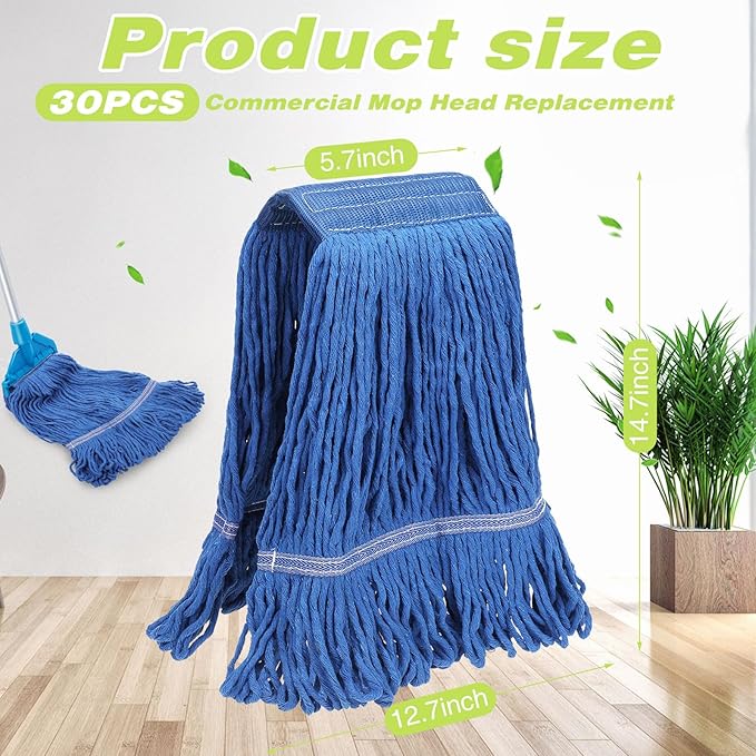 Roshtia 30 Pieces Commercial Mop Head Replacement Floor Cleaning Wet Mop Heads - Image 2
