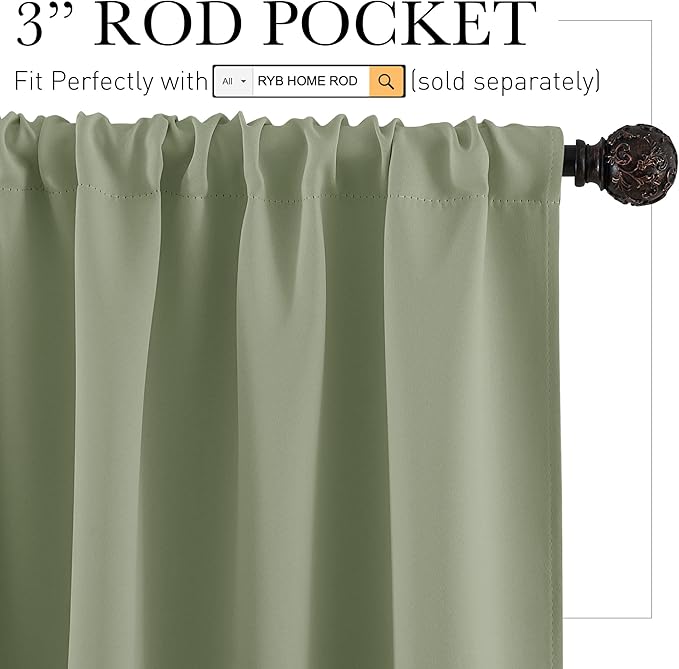 RYB HOME Sage Green 72 inch Curtains - Image 2