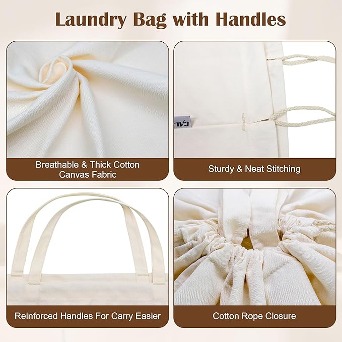 Canvas Laundry Bag with Handles & Drawstring Closure 27.5”x35", Thick Cotton - Image 4
