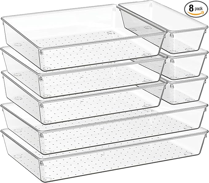 8-Pack Clear Plastic Drawer Organizer Trays – Large Dividers by Unknown