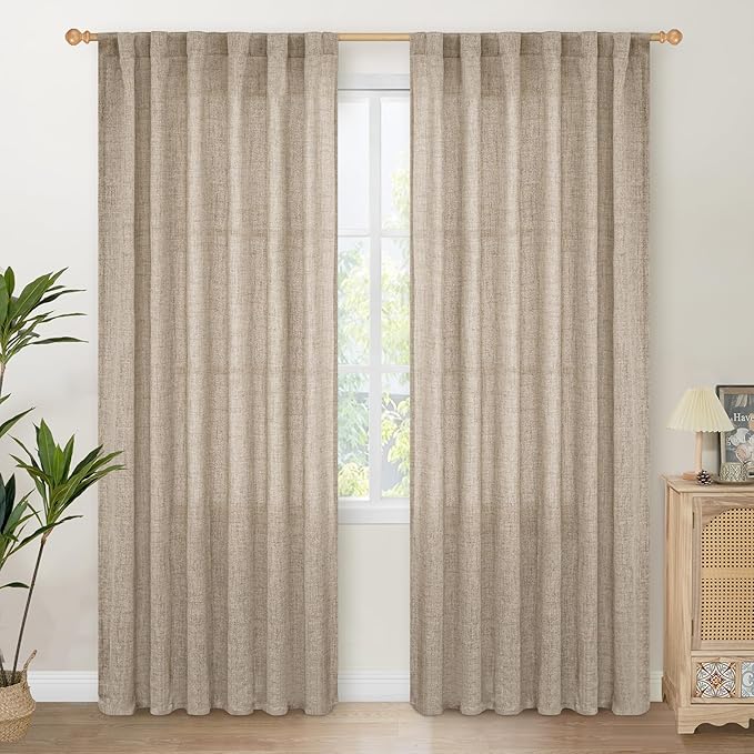 YoungsTex Dark Oatmeal Linen Semi Sheer Curtains 80 Inch Length by YoungsTex