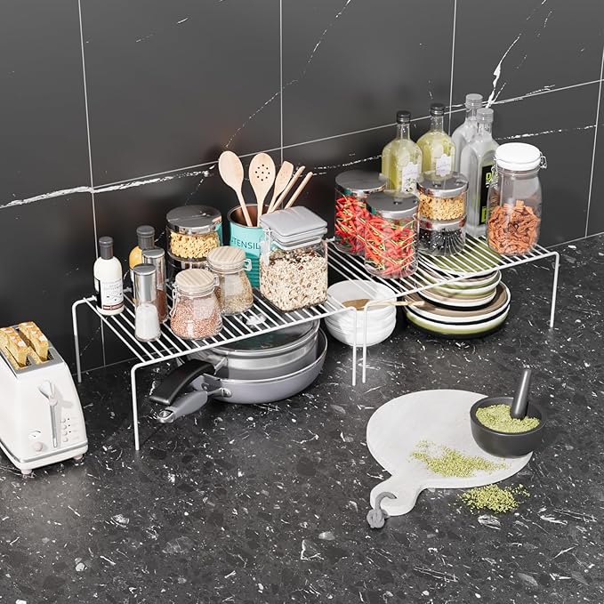 MediumWhite Cabinet Storage Shelf Rack Set of 6, Rustproof Metal Wire Kitchen - Image 5