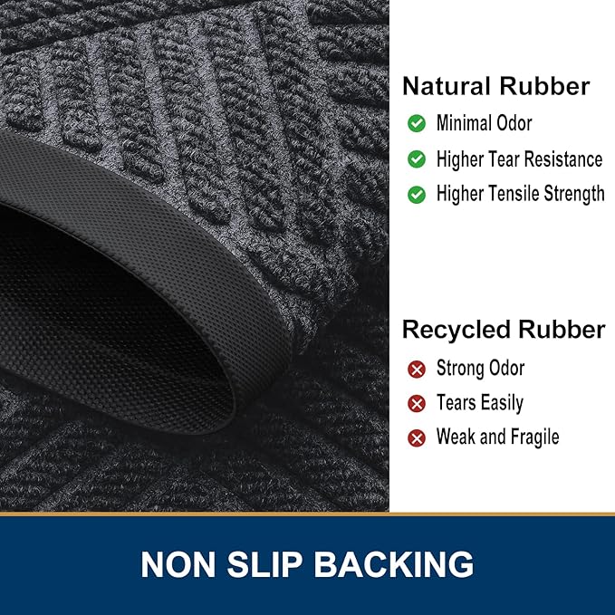 Smiry Front Door Mat Outside Entrance, Heavy Duty Outdoor Indoor Natural Rubber - Image 5
