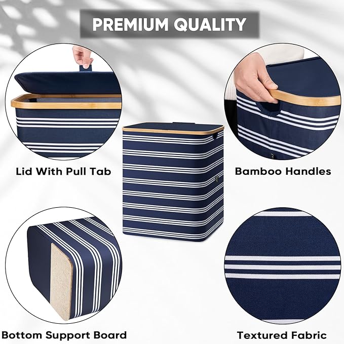 BALEINE Laundry Hamper with Lid, Tall Laundry Baskets with Bamboo Pull Handles - Image 3