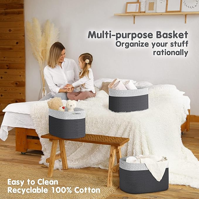 CHAT BLANC Cotton Rope Baskets for Organizing I Storage Baskets for Shelves | - Image 5