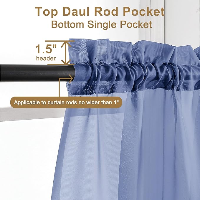 Chyhomenyc Sheer Royal Blue Curtains 90 inches Long 2 Panels, Light Filtering - Image 2