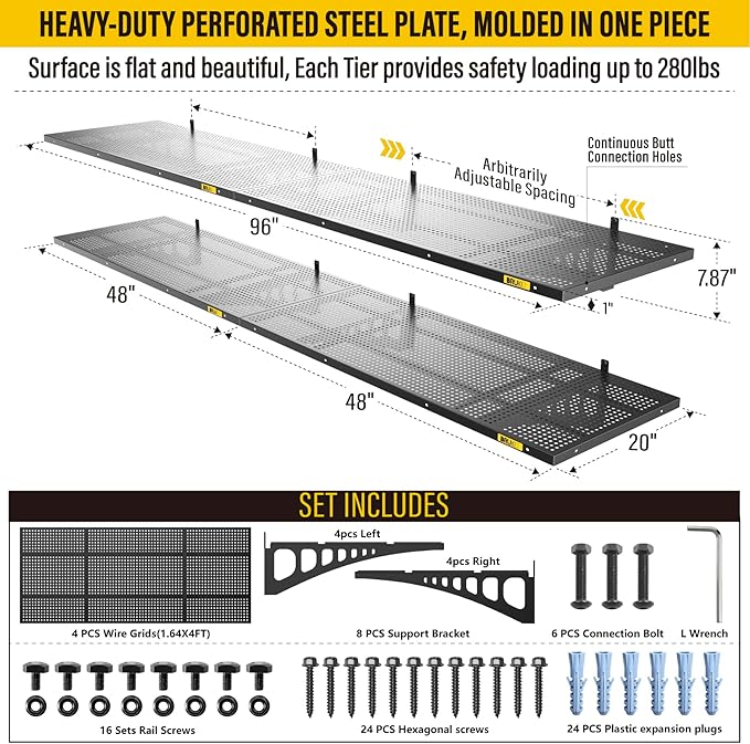4Pack 1.64x4ft Adjustable Metal Garage Wall Shelving Heavy Duty Garage Storage - Image 4