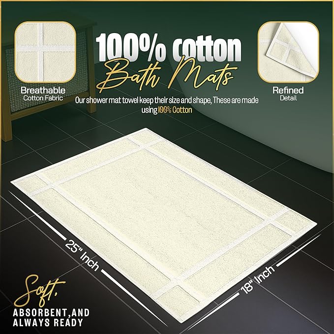 Pearl Linens Pack of 2 100% Cotton Bath Mat 18x25 inches, Soft & Absorbent - Image 2