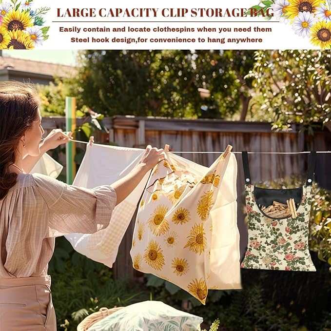 2 Pcs Floral Clothes Pin Hanging Bag - Image 6