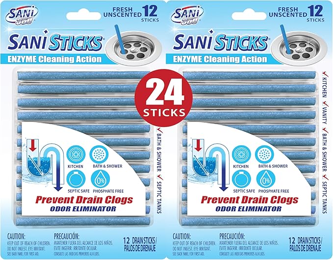 SANI 360° Sani Sticks Drain Cleaner and Deodorizer, Unscented Enzyme Pipe by SANI360%C2%B0