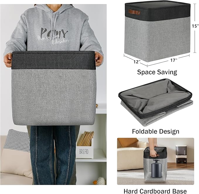 DULLEMELO Grey Storage Baskets for Organizing 3 Pack Fabric Shelf Baskets for - Image 2