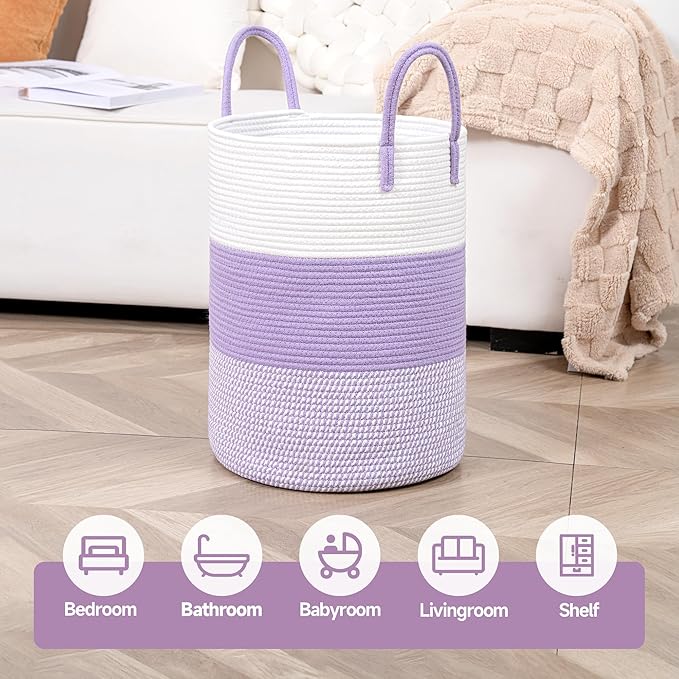 CLHMILY&Z 40L Laundry Basket Round Storage Rope Basket - Image 3