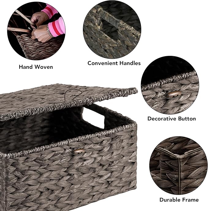 Wicker Storage Baskets with Lids and Handles, Hand Woven Rattan Storage Bins Box - Image 3