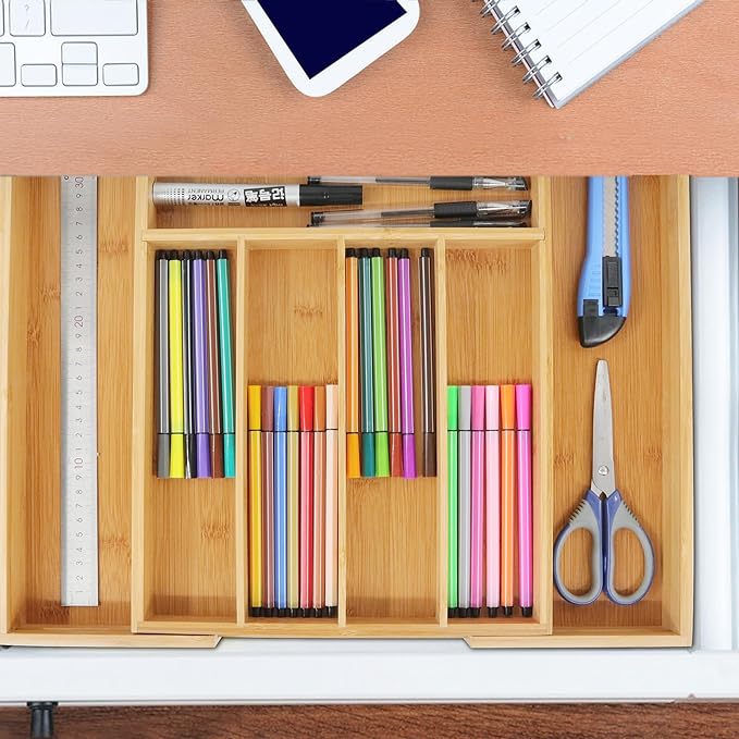 VaeFae Bamboo Drawer Organizer, Expandable Silverware Drawer Organizer - Image 6